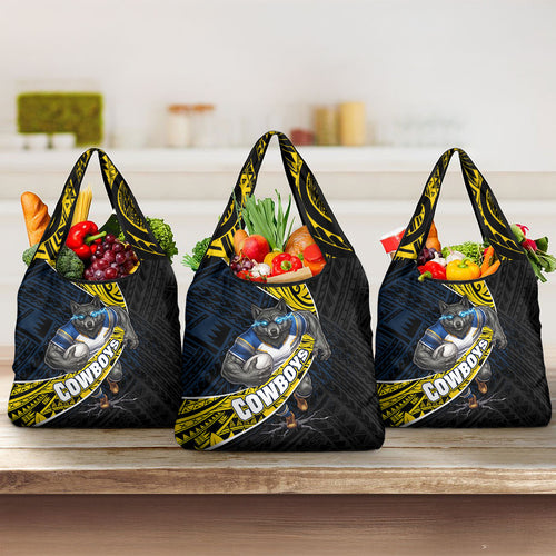 North Queensland Cowboys Rugby Grocery Bag Tribal Polynesian Power Art - Lightning Mascot