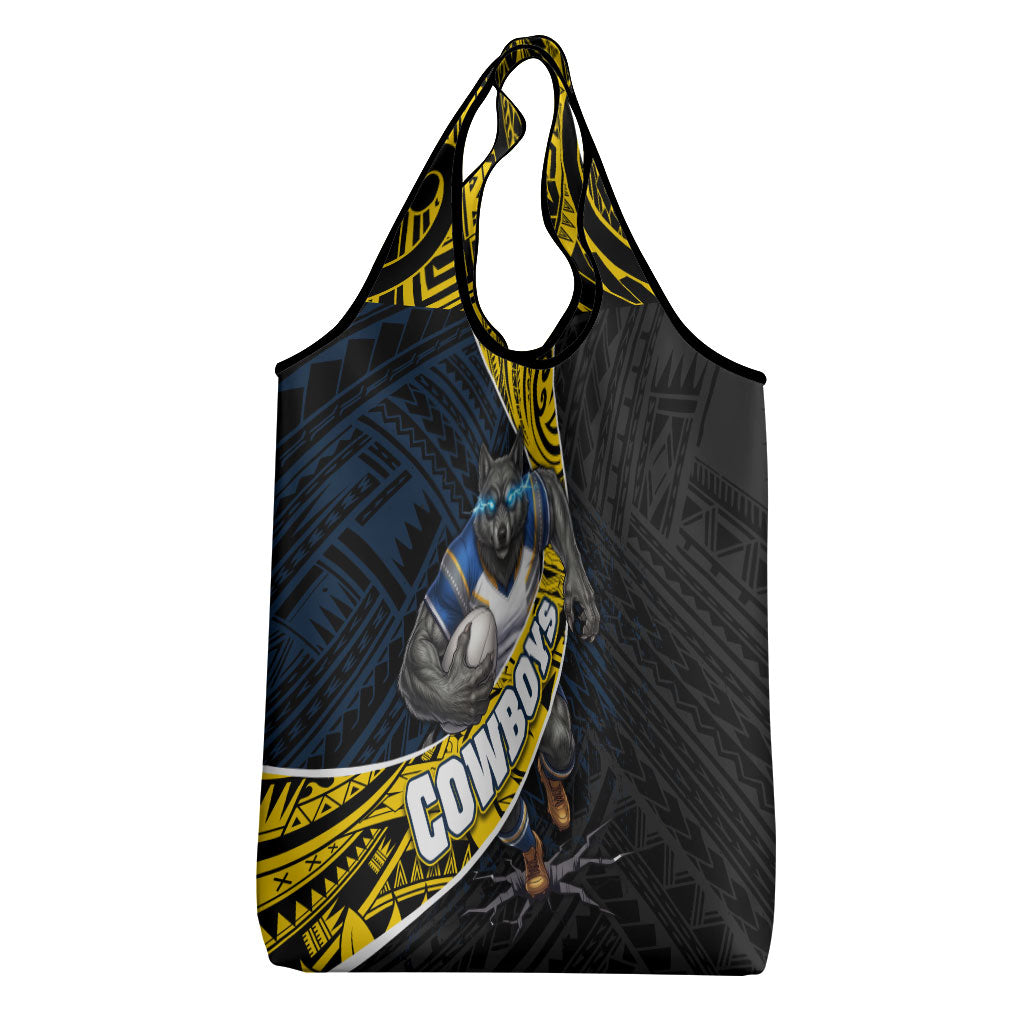 North Queensland Cowboys Rugby Grocery Bag Tribal Polynesian Power Art - Lightning Mascot