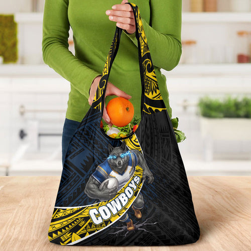 North Queensland Cowboys Rugby Grocery Bag Tribal Polynesian Power Art - Lightning Mascot