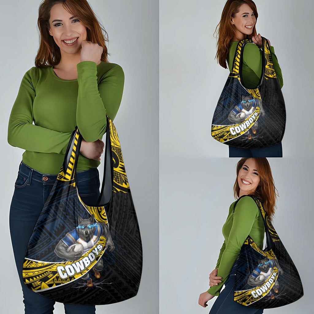 North Queensland Cowboys Rugby Grocery Bag Tribal Polynesian Power Art - Lightning Mascot