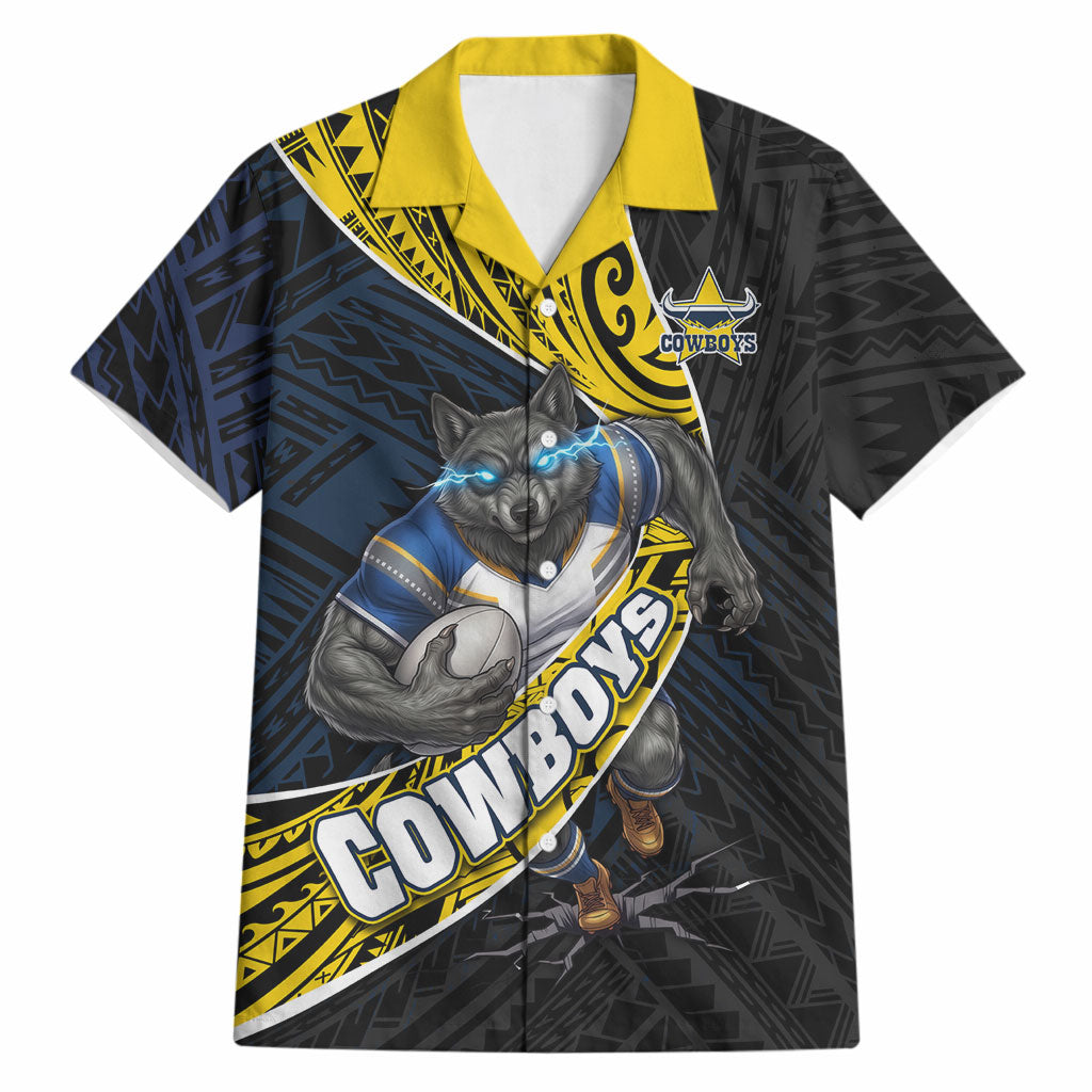 North Queensland Cowboys Rugby Hawaiian Shirt Tribal Polynesian Power Art - Lightning Mascot