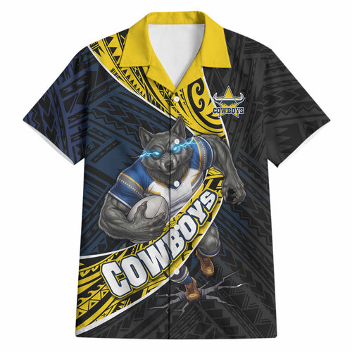 North Queensland Cowboys Rugby Hawaiian Shirt Tribal Polynesian Power Art - Lightning Mascot