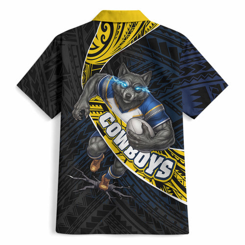 North Queensland Cowboys Rugby Hawaiian Shirt Tribal Polynesian Power Art - Lightning Mascot