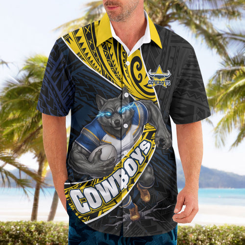North Queensland Cowboys Rugby Hawaiian Shirt Tribal Polynesian Power Art - Lightning Mascot