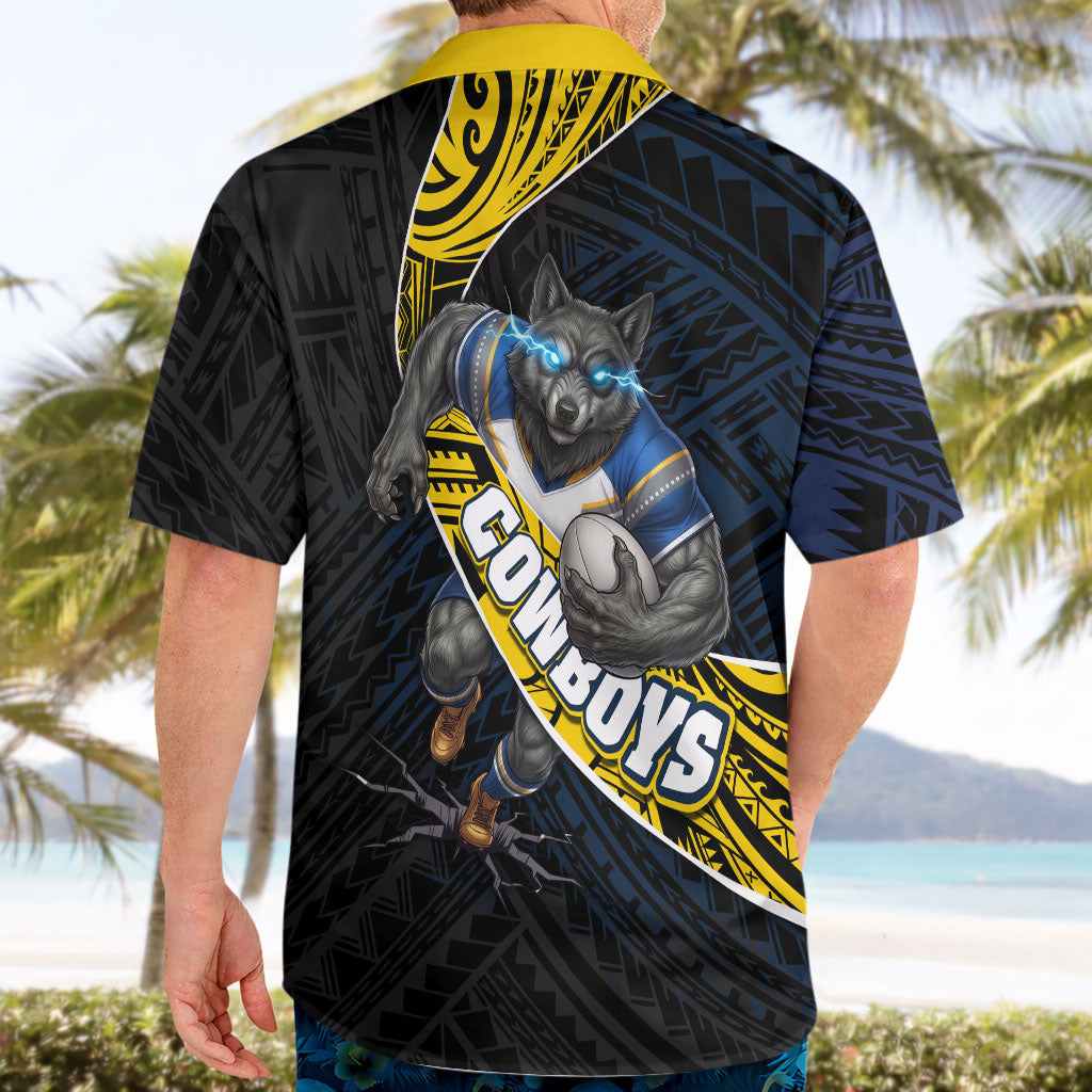 North Queensland Cowboys Rugby Hawaiian Shirt Tribal Polynesian Power Art - Lightning Mascot