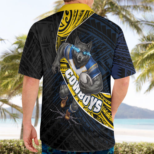 North Queensland Cowboys Rugby Hawaiian Shirt Tribal Polynesian Power Art - Lightning Mascot
