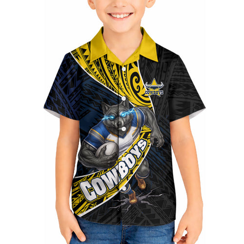 North Queensland Cowboys Rugby Hawaiian Shirt Tribal Polynesian Power Art - Lightning Mascot