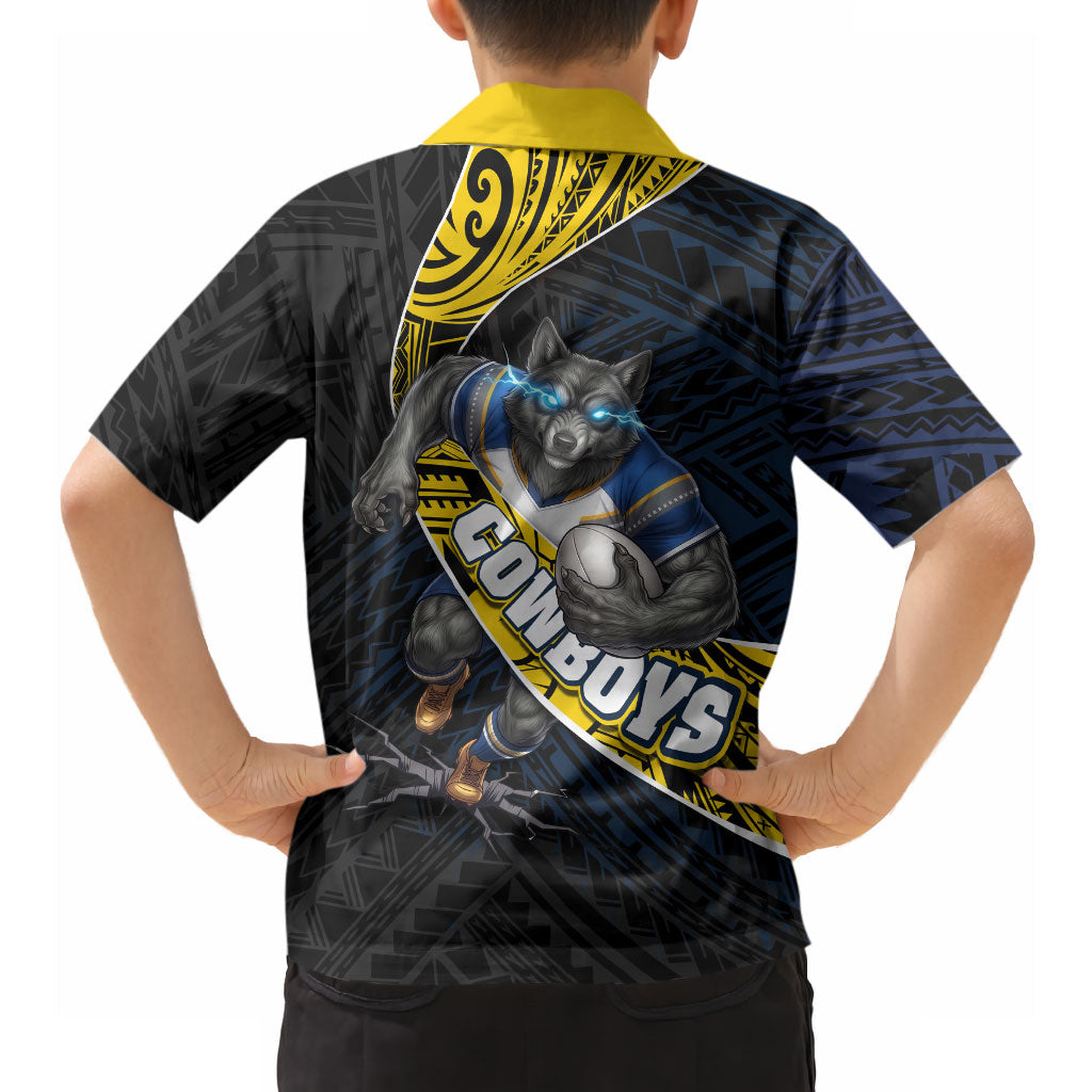 North Queensland Cowboys Rugby Hawaiian Shirt Tribal Polynesian Power Art - Lightning Mascot