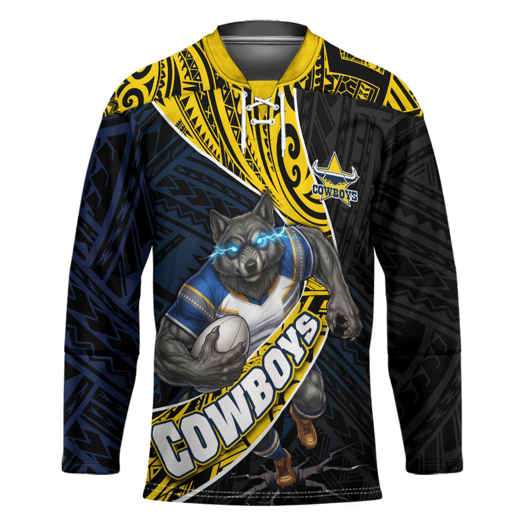 North Queensland Cowboys Rugby Hockey Jersey Tribal Polynesian Power Art - Lightning Mascot