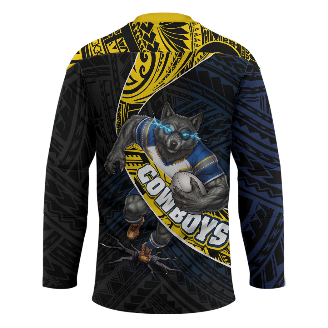 North Queensland Cowboys Rugby Hockey Jersey Tribal Polynesian Power Art - Lightning Mascot