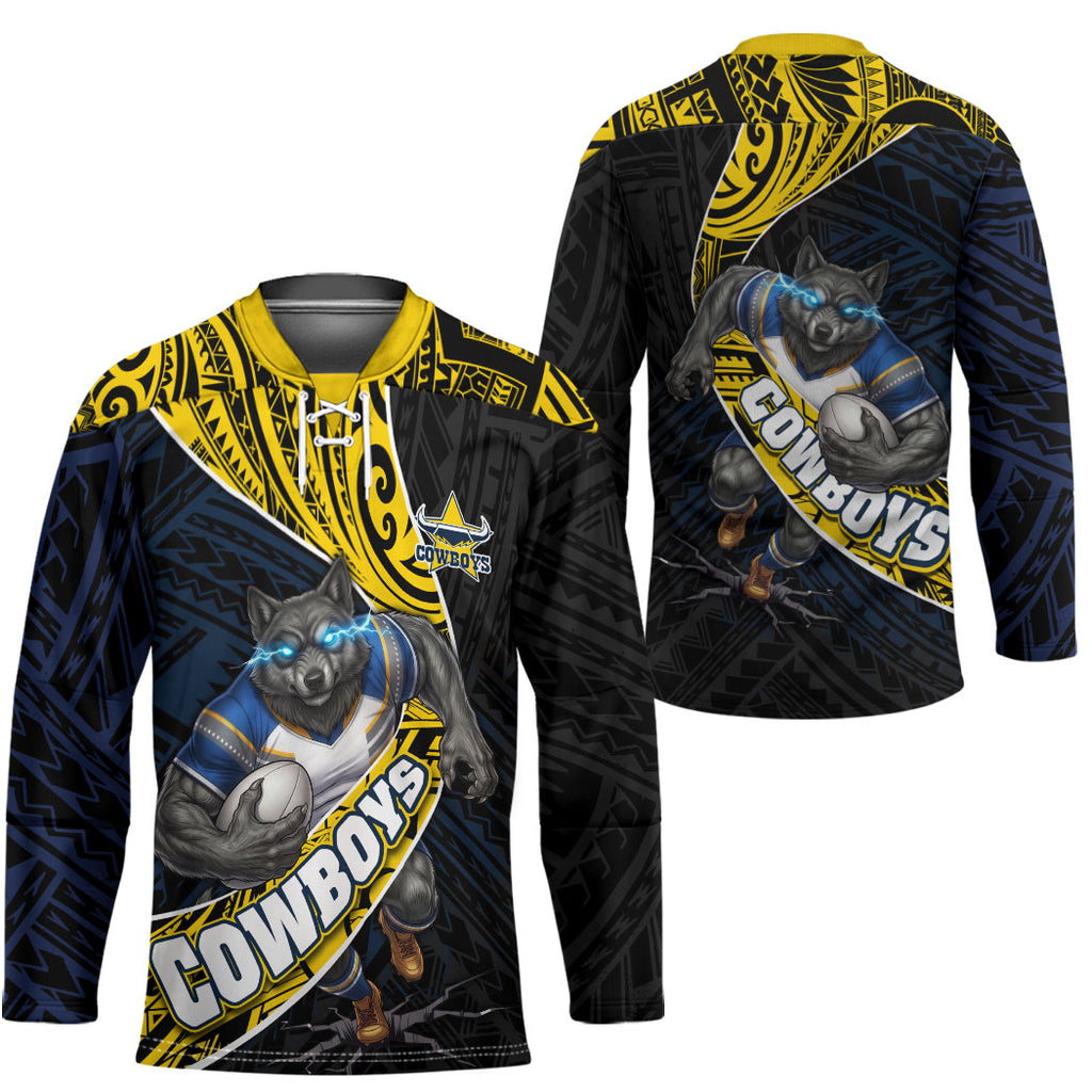 North Queensland Cowboys Rugby Hockey Jersey Tribal Polynesian Power Art - Lightning Mascot