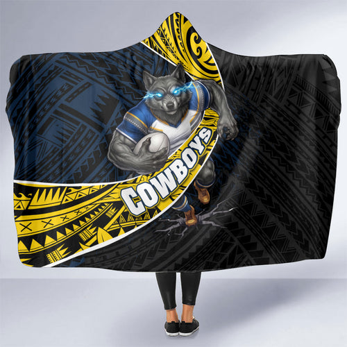 North Queensland Cowboys Rugby Hooded Blanket Tribal Polynesian Power Art - Lightning Mascot