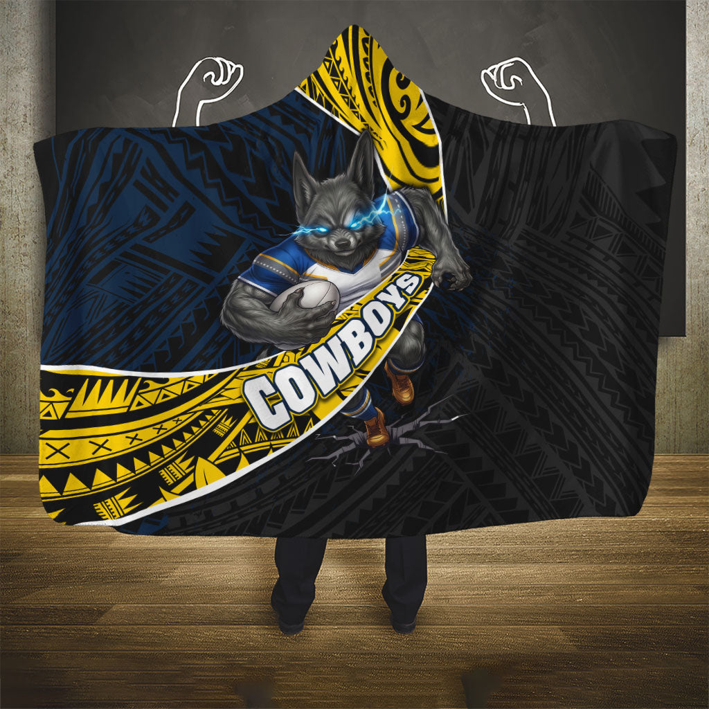 North Queensland Cowboys Rugby Hooded Blanket Tribal Polynesian Power Art - Lightning Mascot
