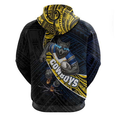 North Queensland Cowboys Rugby Hoodie Tribal Polynesian Power Art - Lightning Mascot