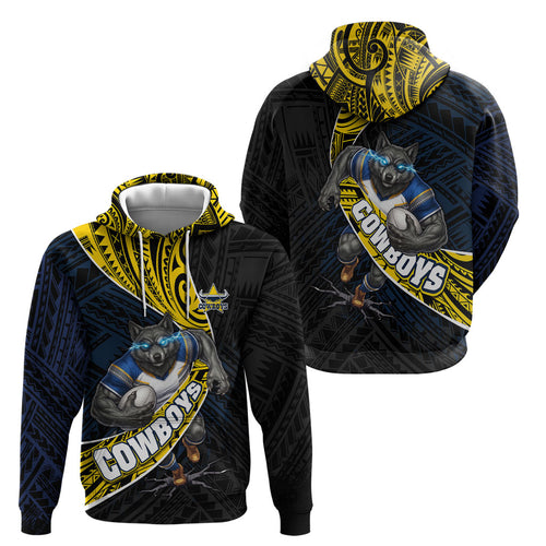 North Queensland Cowboys Rugby Hoodie Tribal Polynesian Power Art - Lightning Mascot