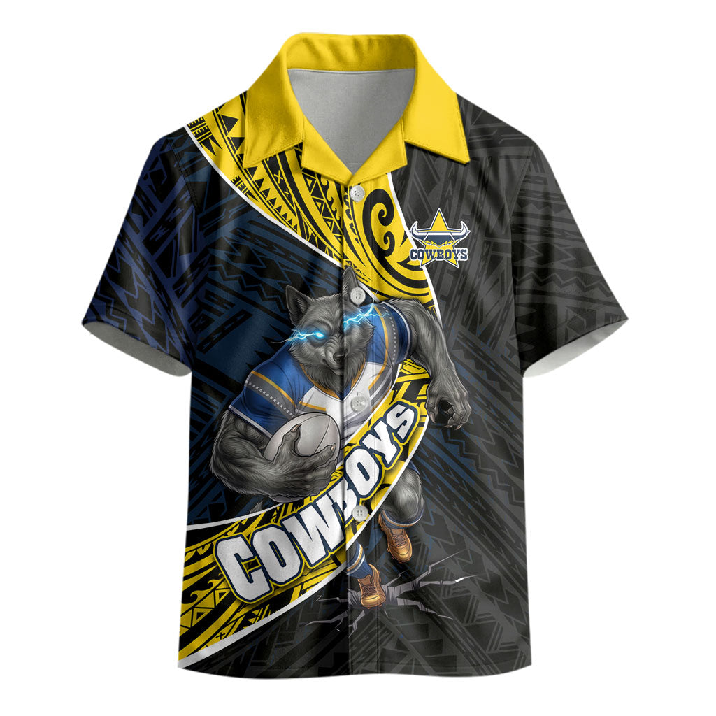 North Queensland Cowboys Rugby Kid Hawaiian Shirt Tribal Polynesian Power Art - Lightning Mascot