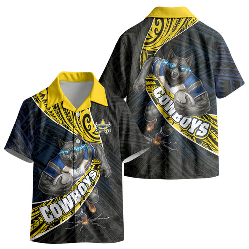 North Queensland Cowboys Rugby Kid Hawaiian Shirt Tribal Polynesian Power Art - Lightning Mascot