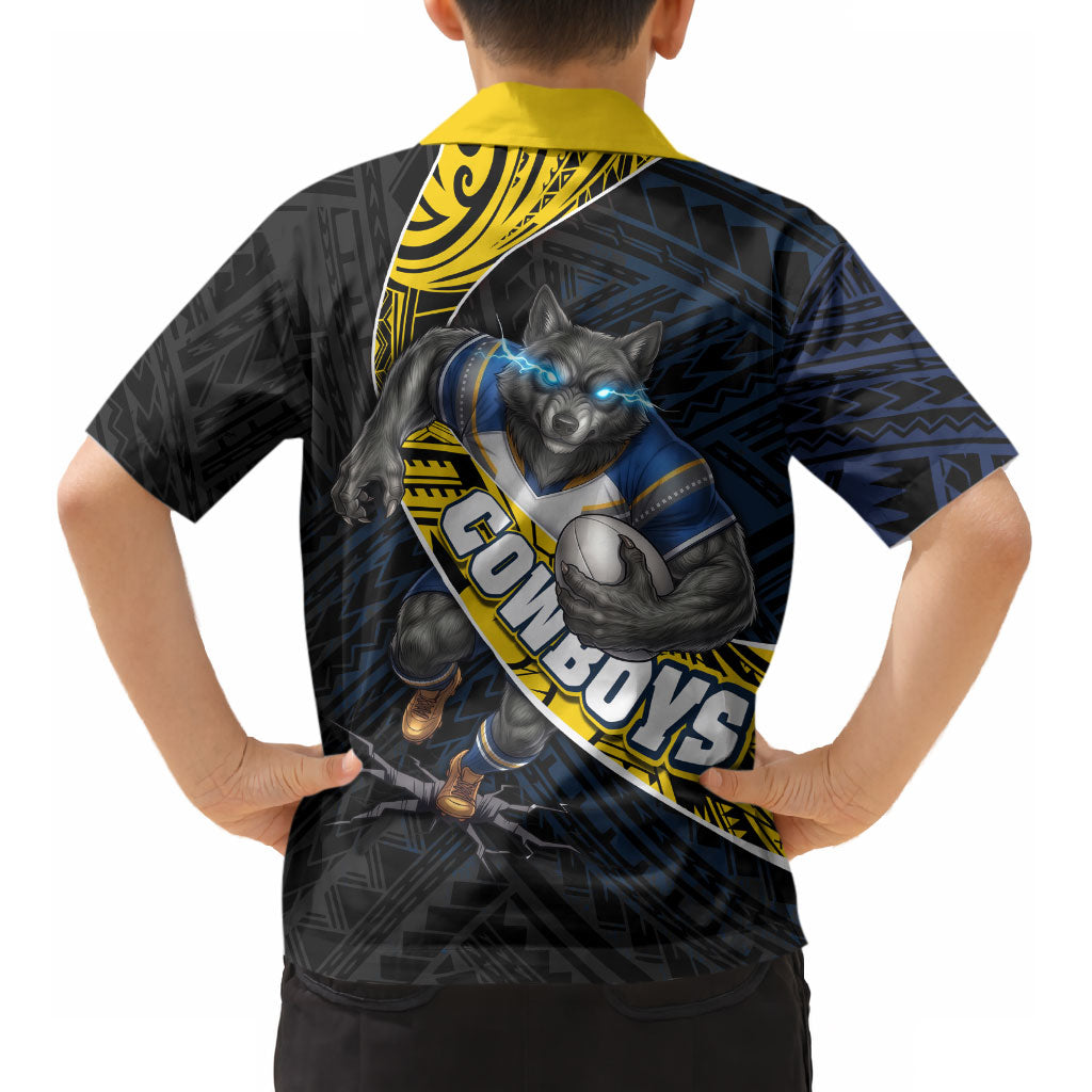 North Queensland Cowboys Rugby Kid Hawaiian Shirt Tribal Polynesian Power Art - Lightning Mascot