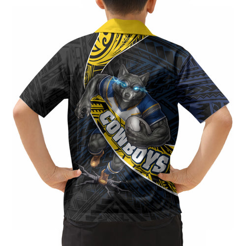 North Queensland Cowboys Rugby Kid Hawaiian Shirt Tribal Polynesian Power Art - Lightning Mascot
