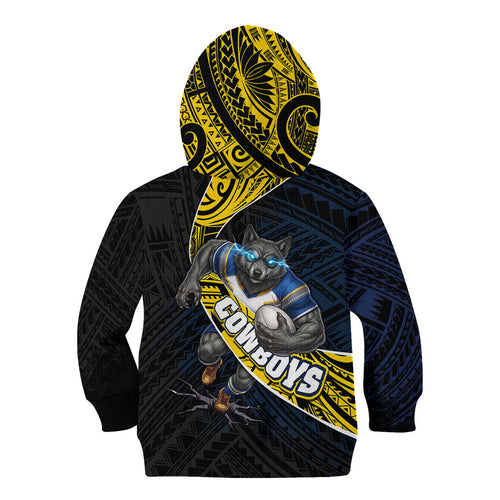 North Queensland Cowboys Rugby Kid Hoodie Tribal Polynesian Power Art - Lightning Mascot