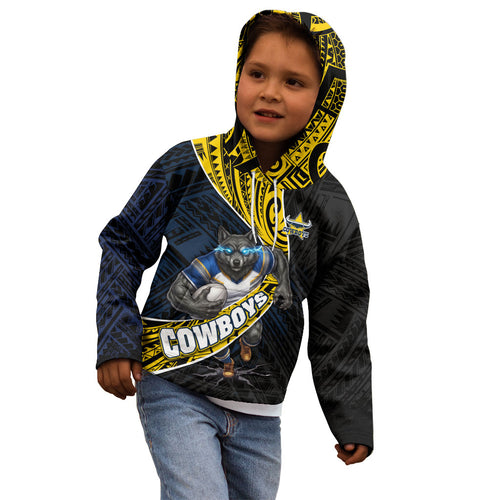 North Queensland Cowboys Rugby Kid Hoodie Tribal Polynesian Power Art - Lightning Mascot