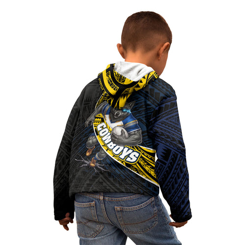 North Queensland Cowboys Rugby Kid Hoodie Tribal Polynesian Power Art - Lightning Mascot