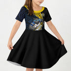 North Queensland Cowboys Rugby Kid Short Sleeve Dress Tribal Polynesian Power Art - Lightning Mascot
