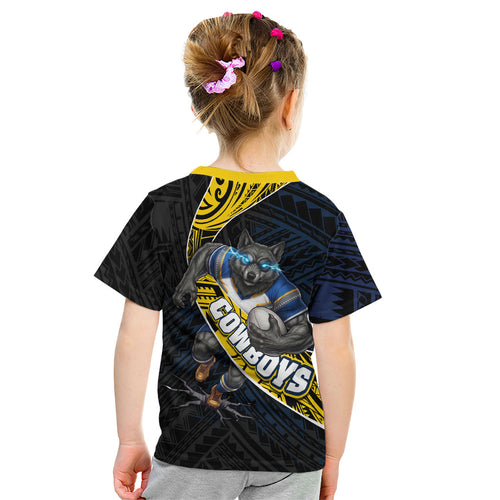 North Queensland Cowboys Rugby Kid T Shirt Tribal Polynesian Power Art - Lightning Mascot