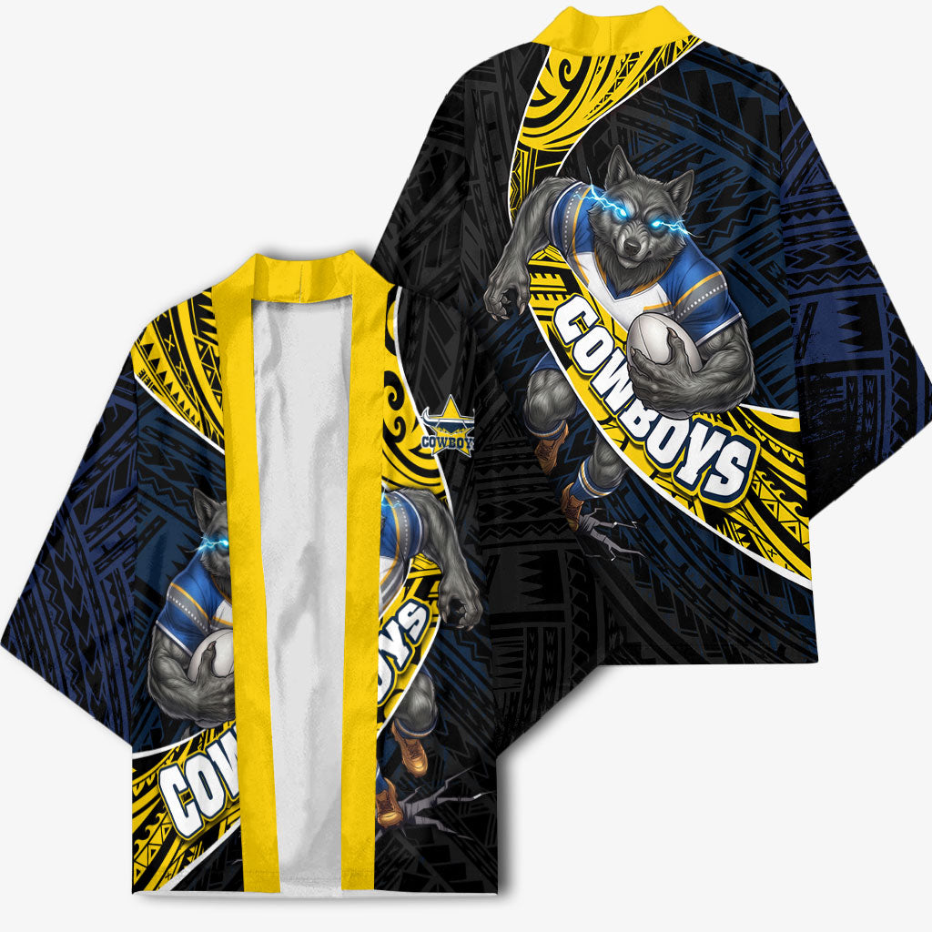North Queensland Cowboys Rugby Kimono Tribal Polynesian Power Art - Lightning Mascot