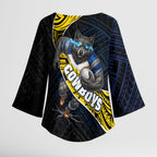 North Queensland Cowboys Rugby Kimono Sleeve Blouse Tribal Polynesian Power Art - Lightning Mascot