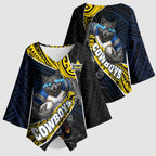 North Queensland Cowboys Rugby Kimono Sleeve Blouse Tribal Polynesian Power Art - Lightning Mascot