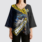 North Queensland Cowboys Rugby Kimono Sleeve Blouse Tribal Polynesian Power Art - Lightning Mascot