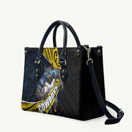 North Queensland Cowboys Rugby Leather Bag Tribal Polynesian Power Art - Lightning Mascot