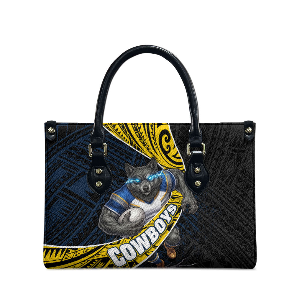 North Queensland Cowboys Rugby Leather Bag Tribal Polynesian Power Art - Lightning Mascot