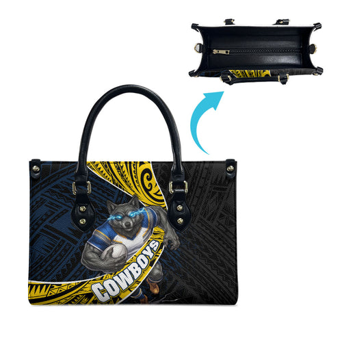 North Queensland Cowboys Rugby Leather Bag Tribal Polynesian Power Art - Lightning Mascot