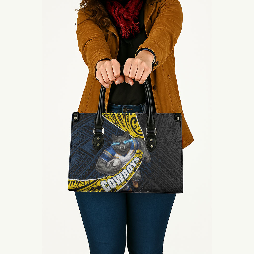 North Queensland Cowboys Rugby Leather Bag Tribal Polynesian Power Art - Lightning Mascot