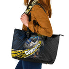 North Queensland Cowboys Rugby Leather Tote Bag Tribal Polynesian Power Art - Lightning Mascot