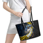 North Queensland Cowboys Rugby Leather Tote Bag Tribal Polynesian Power Art - Lightning Mascot