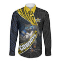 North Queensland Cowboys Rugby Long Sleeve Button Shirt Tribal Polynesian Power Art - Lightning Mascot