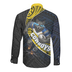 North Queensland Cowboys Rugby Long Sleeve Button Shirt Tribal Polynesian Power Art - Lightning Mascot