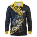 North Queensland Cowboys Rugby Long Sleeve Polo Shirt Tribal Polynesian Power Art - Lightning Mascot