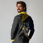 North Queensland Cowboys Rugby Long Sleeve Polo Shirt Tribal Polynesian Power Art - Lightning Mascot