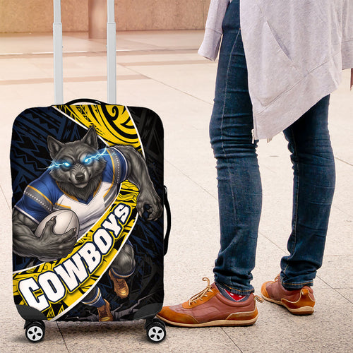 North Queensland Cowboys Rugby Luggage Cover Tribal Polynesian Power Art - Lightning Mascot