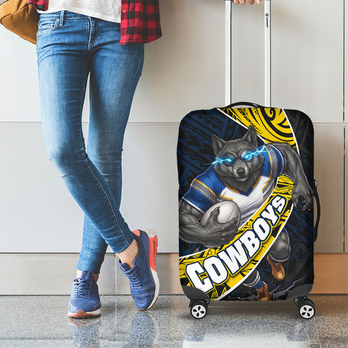 North Queensland Cowboys Rugby Luggage Cover Tribal Polynesian Power Art - Lightning Mascot