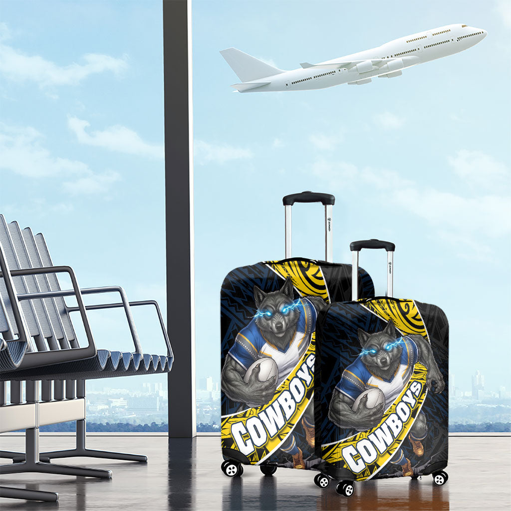 North Queensland Cowboys Rugby Luggage Cover Tribal Polynesian Power Art - Lightning Mascot