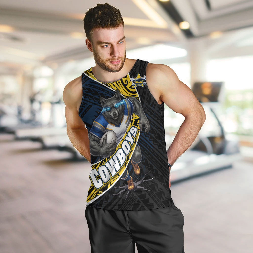 North Queensland Cowboys Rugby Men Tank Top Tribal Polynesian Power Art - Lightning Mascot
