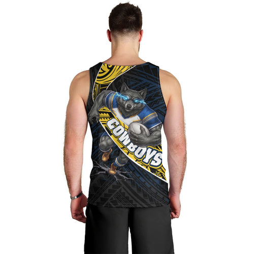North Queensland Cowboys Rugby Men Tank Top Tribal Polynesian Power Art - Lightning Mascot