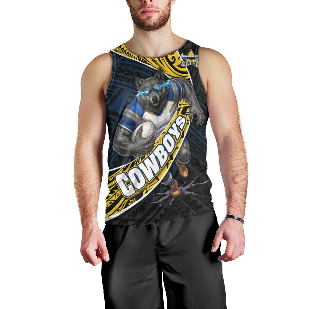 North Queensland Cowboys Rugby Men Tank Top Tribal Polynesian Power Art - Lightning Mascot