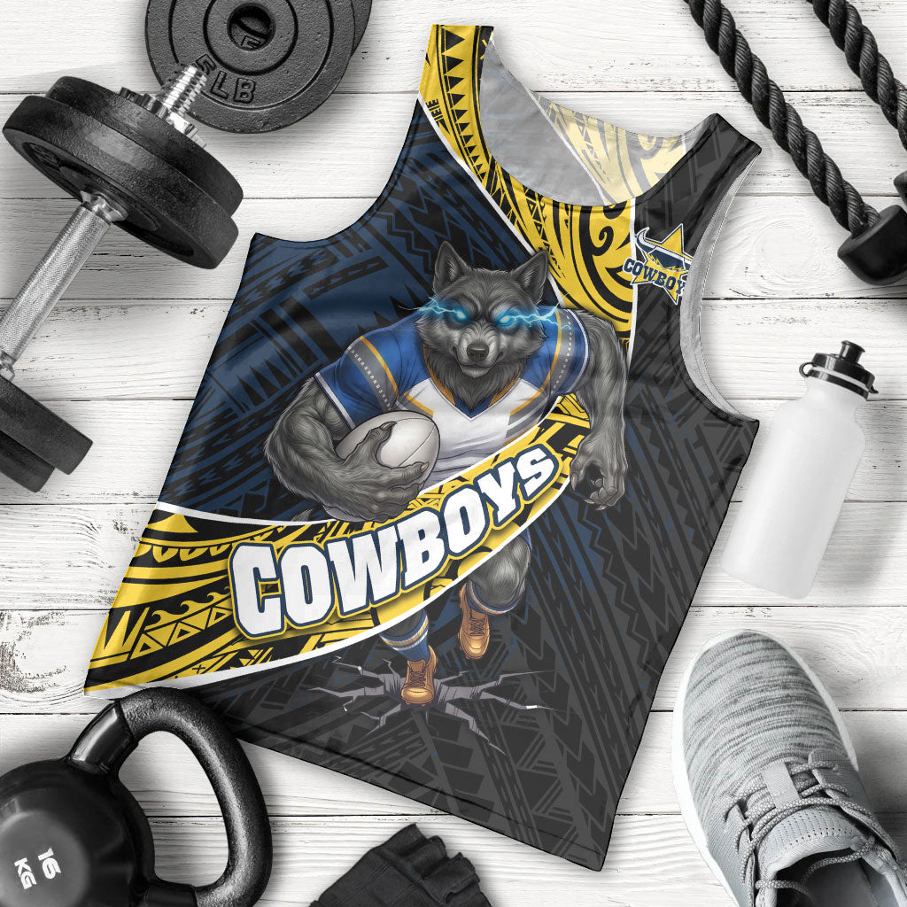 North Queensland Cowboys Rugby Men Tank Top Tribal Polynesian Power Art - Lightning Mascot