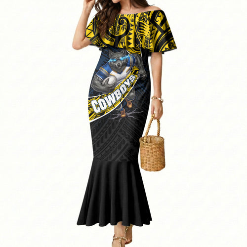 North Queensland Cowboys Rugby Mermaid Dress Tribal Polynesian Power Art - Lightning Mascot